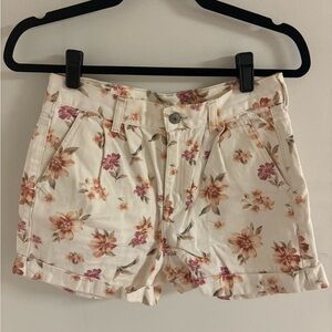 American Eagle Outfitters Floral High Waist Mom Shorts - Cream and Pink